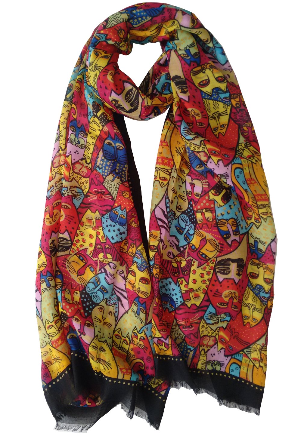 Glamlondon Women's Black Kitty Faces Cat Print Scarf (Size: L)
