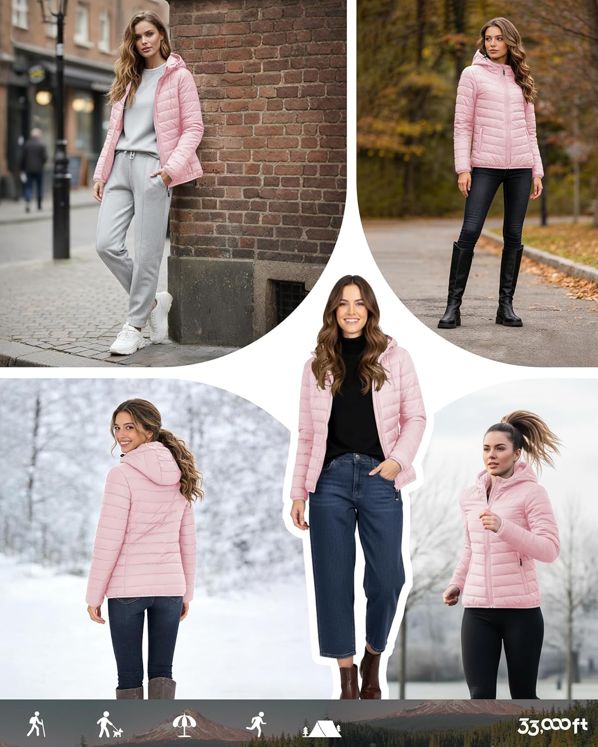 33,000ft Women's Hooded Packable Puffer Jacket Lightweight Warm Puffy Quilted Winter Coat - Image 2
