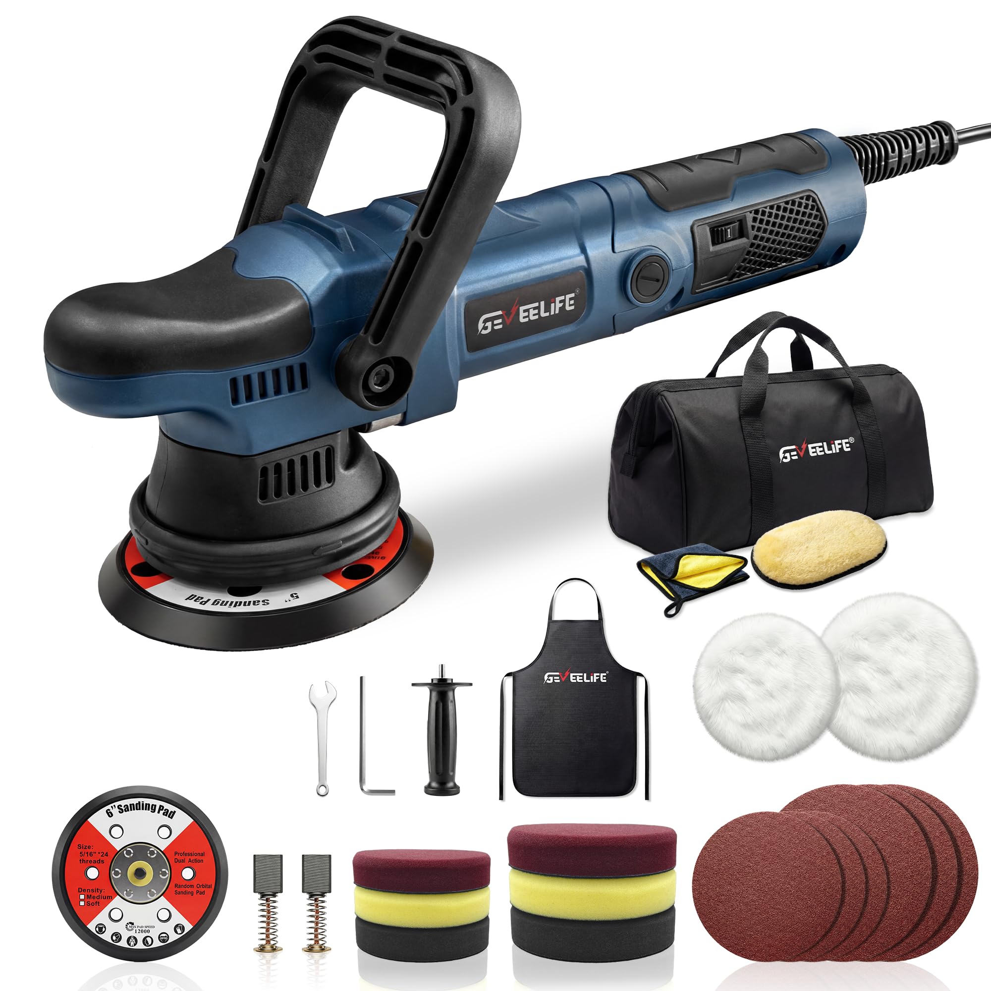 GEVEELIFE Buffer Polisher, 15mm Dual Action Random Orbital Polisher, 5 Inch/6 Inch Car Detailing Kit, 6 Variable Speed 2000-5200 RPM – Professional Car Buffer for Trucks and SUVs