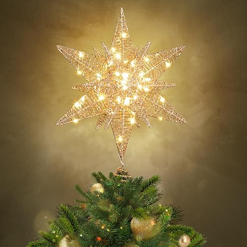 Miniatura 16 de Luxspire Decoración para árbol de Navidad, estrella iluminada 3D con enchufe USB y control remoto, luces de estrella para árbol de Navidad de 9.6