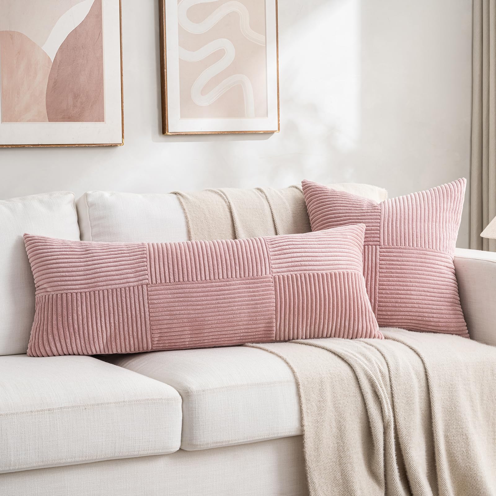 Juego de 2 fundas de cojín de pana rosa viejo, 70 x 70 cm, suaves, modernas, fundas de cojín decorativas para sofá, dormitorio, salón o cama