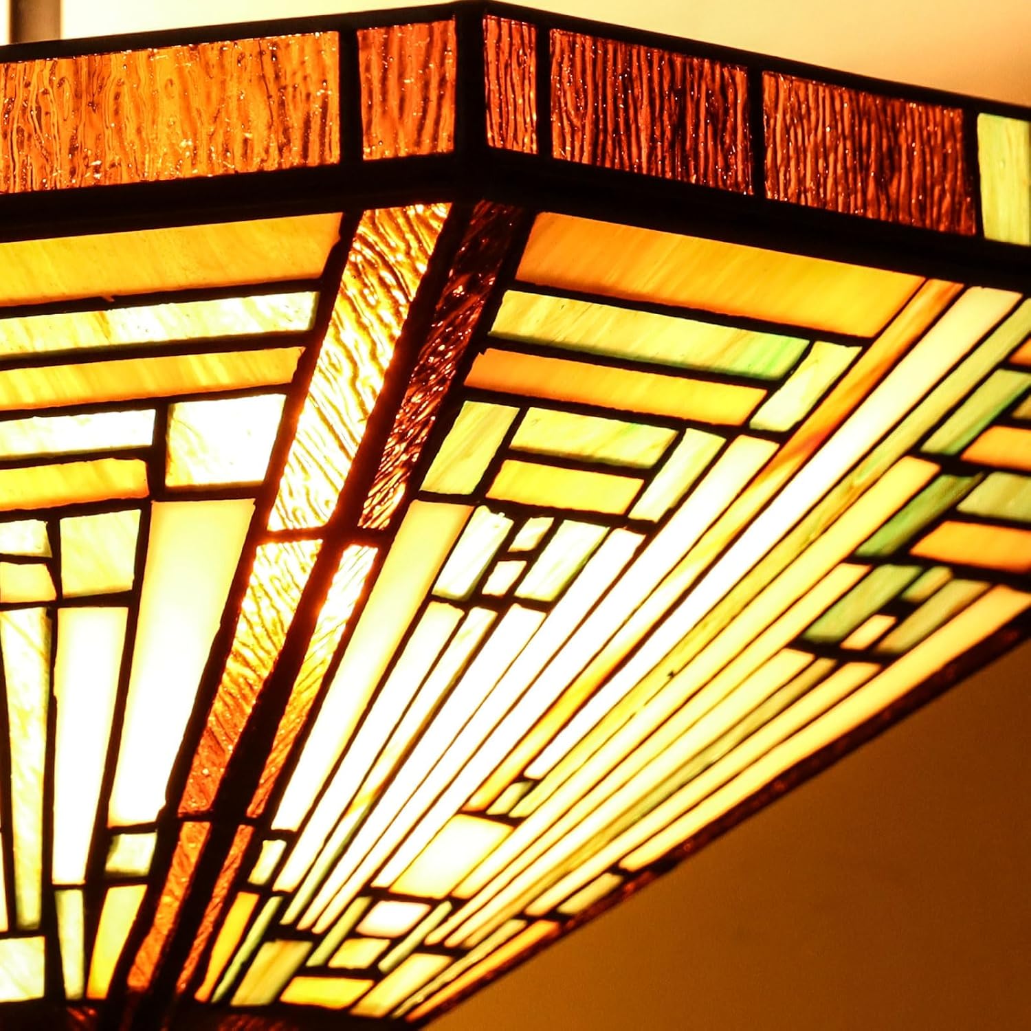 Capulina Tiffany Lamp Stained Glass Ceiling Light 2-Light 14 Inches Wide Amber Brown Semi Flush Mount Tiffany Style Ceiling Lamp for Kitchen Porch Entryway Bathroom Hallway Home Office