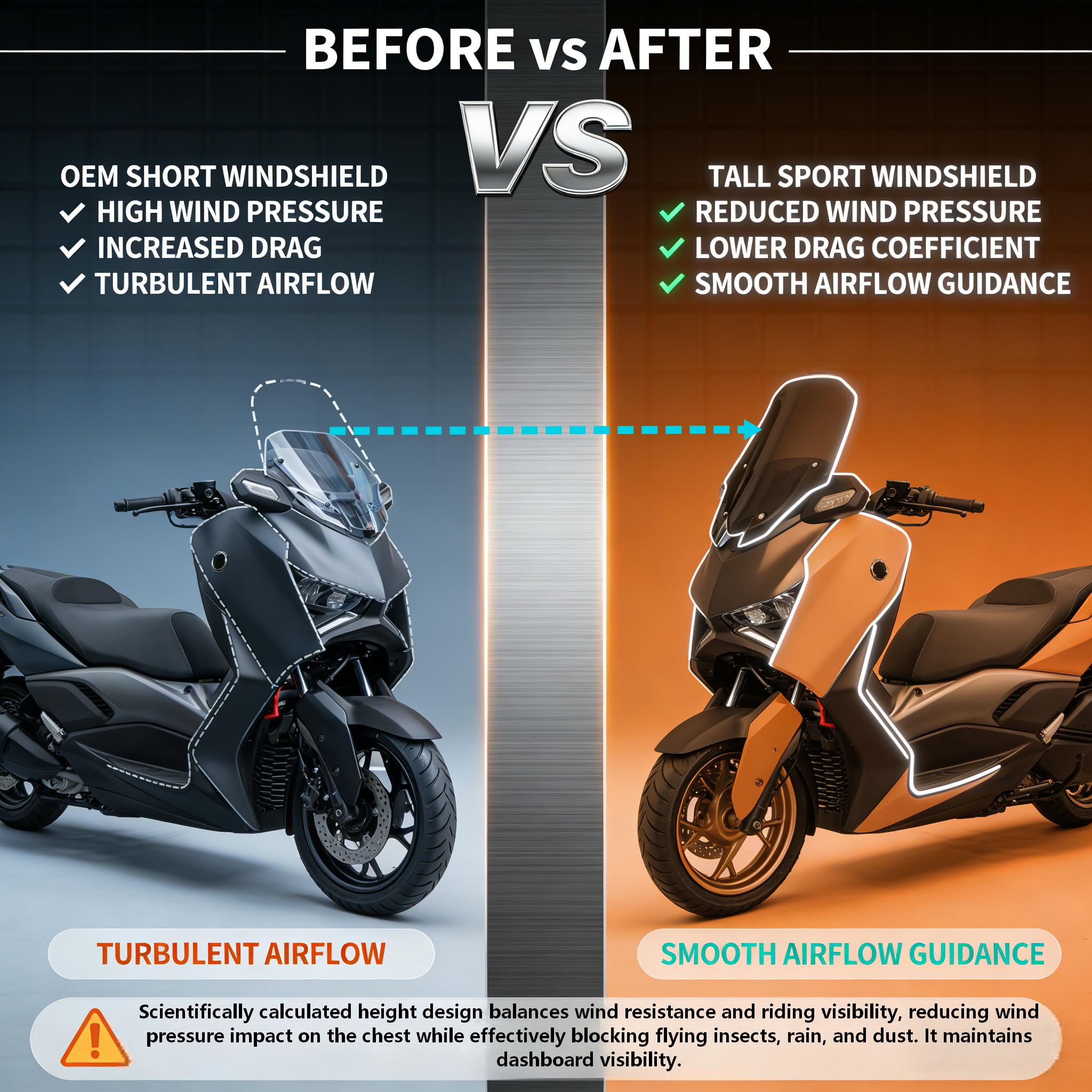 Parabrezza Moto per Yamaha X-MAX 250/300/Tech Max XMAX300 Accessori 2025-2026 - Parabrezza Sportivo Alto, Cupolino Frontale in PC Plastica Visiera (Grigio)