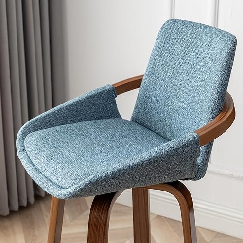 Miniatura 6 de LUNLING Juego de 2 taburetes de bar de 25.6 pulgadas de altura de mostrador, estilo retro, modernas de mediados de siglo, aspecto de lino, color