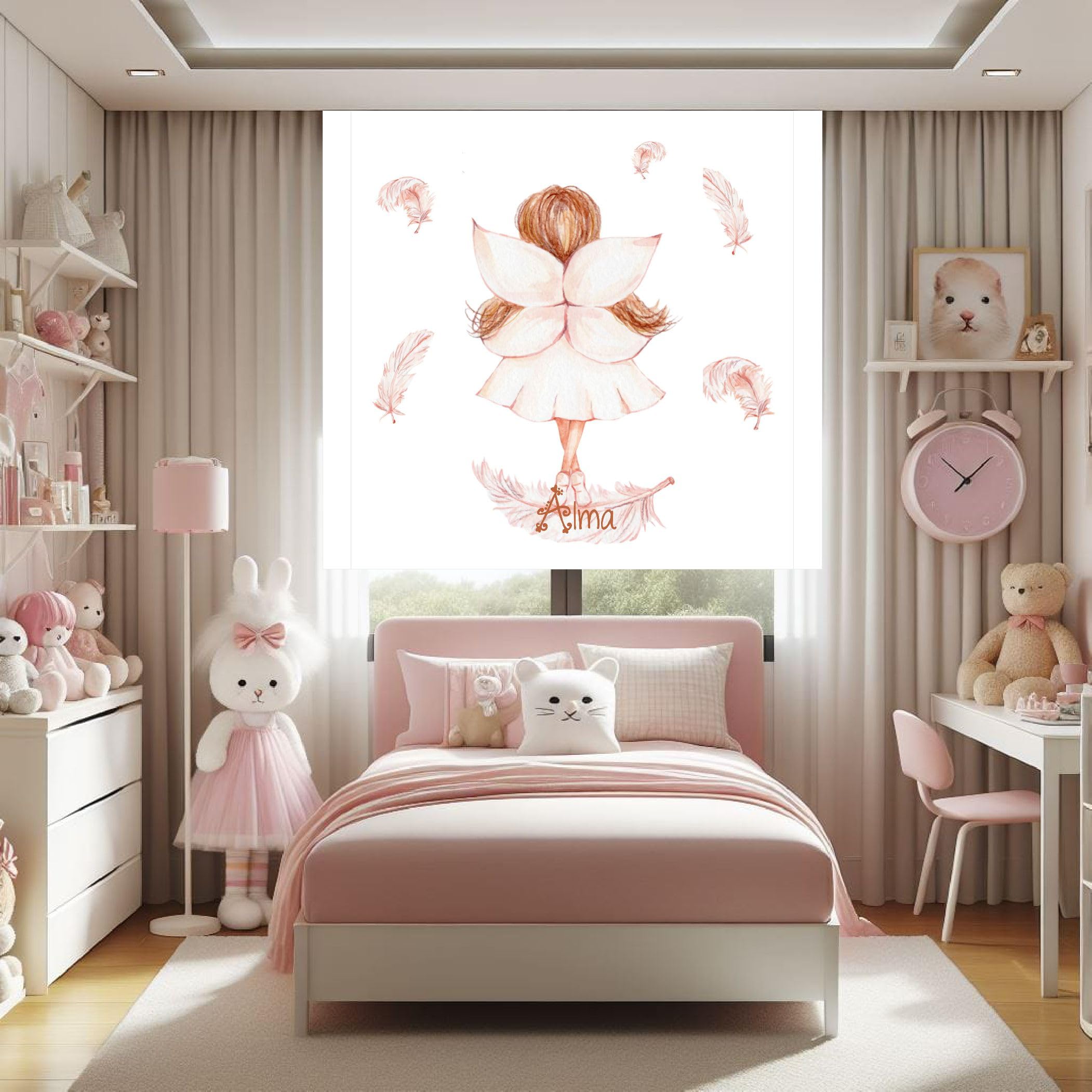 Estores Infantiles personalizados con nombre niña. Estor infantil niña. Estores infantiles dibujos hada Estor habitacion infantil niña tejido translucido. (140x170)