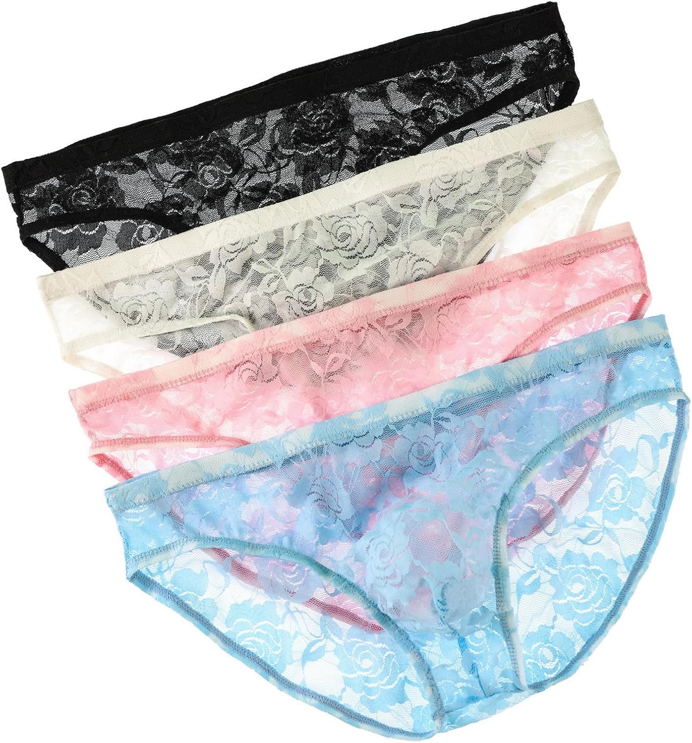 Mens Lace Underwear Briefs Bulge Pouch Transparent Panties Low Rise Ultra Thin Underpants