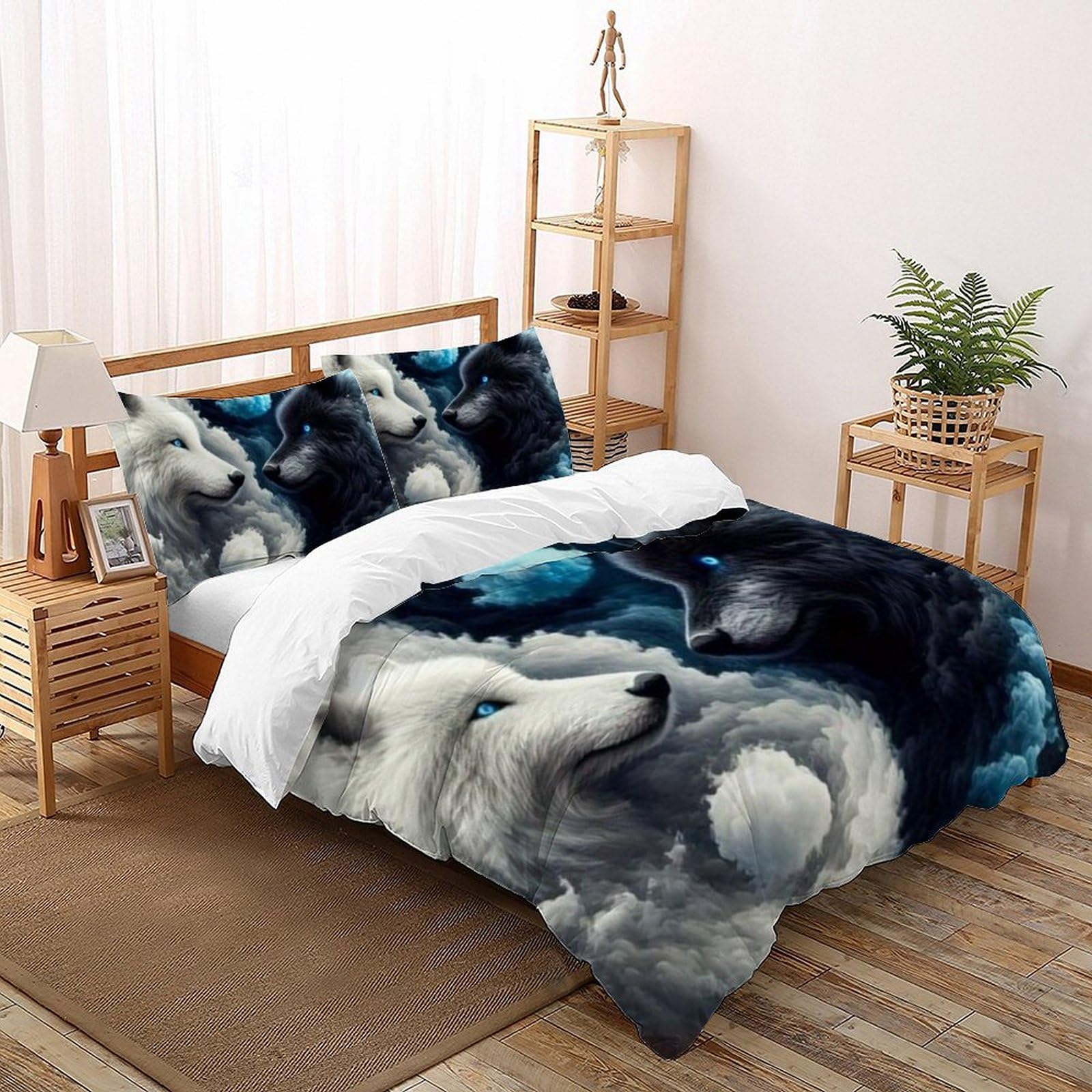 Housse de couette loup 260x220 cm en tissu microfibre anti-plis