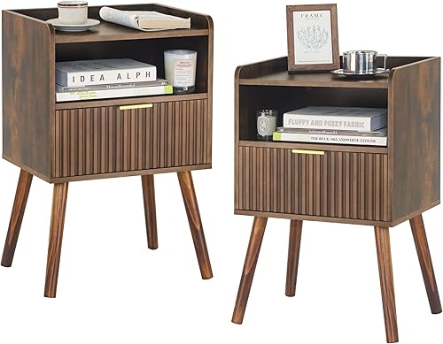 Miniatura 10 de AWASEN Black Fluted Nightstand Set of 2, Modern Bedside Table Set of 2 with Storage Drawers, Small Nightstand Bed Side Table with Solid Wood for