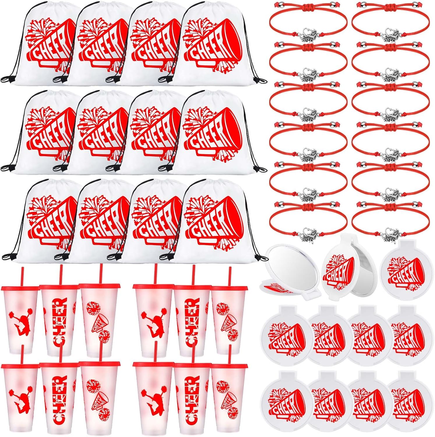 Zhehao 48 Pcs Cheerleading Gifts Bulk for Team Cheer Gift, Red