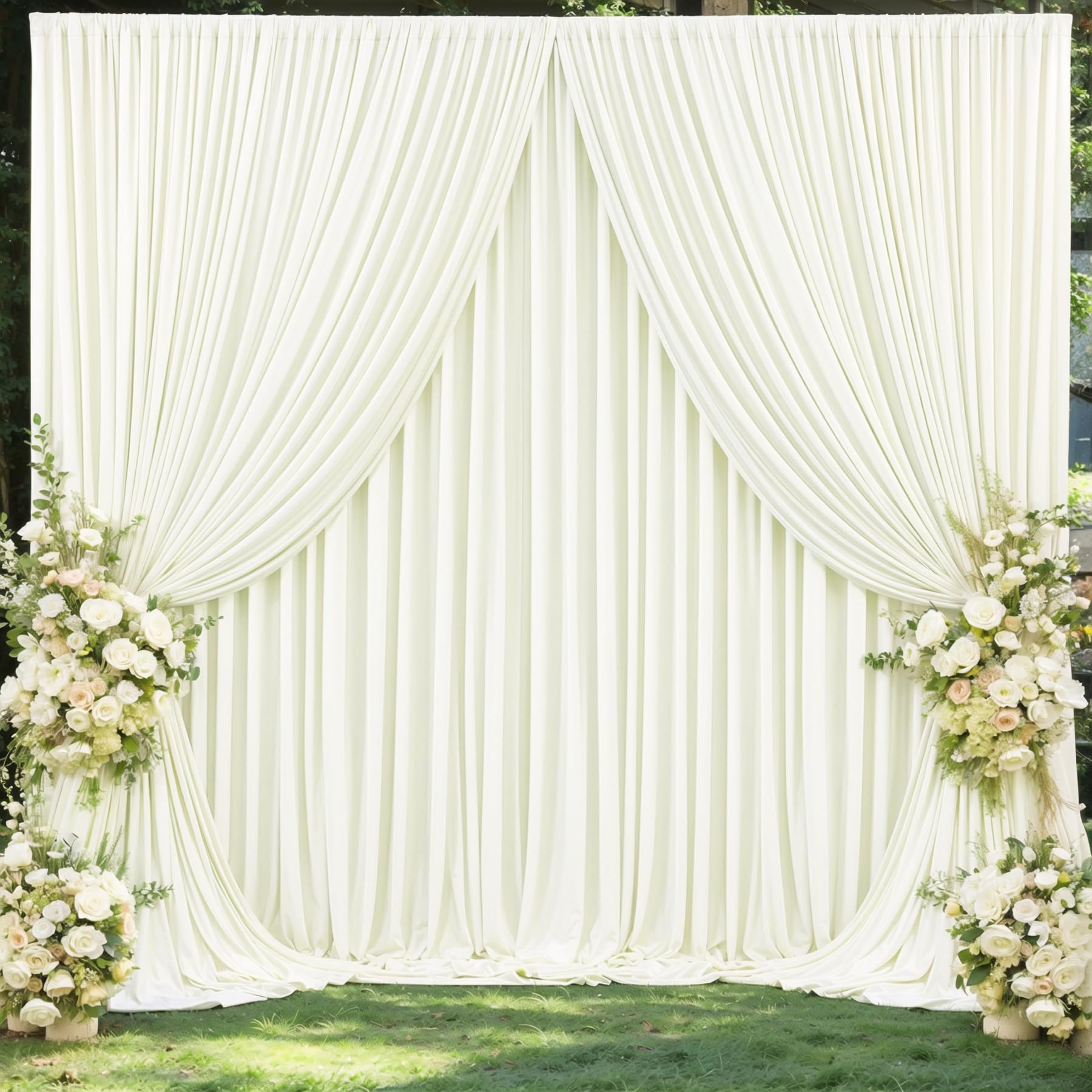 4 Paneele, elfenbeinfarbene Hintergrundvorhänge für Hochzeit, Party, knitterfreie Hintergründe, Vorhangvorhänge, Stoffdekorationen, Fotohintergrund, Tuch für Babyparty, Fotografie, Bühnenempfang, 6 m