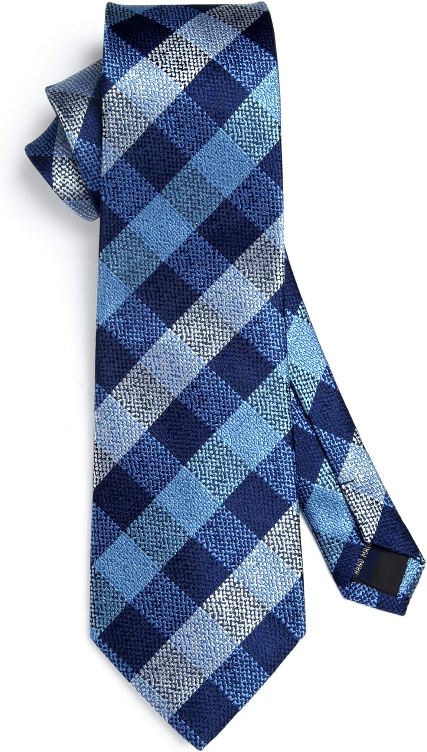 HISDERN Mens Ties Plaid Tie and Pocket Square Set Classic Woven Formal Checkered Neckties & Handkerchief Wedding Party - Image 5