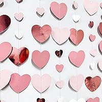 Vista 13 de Decoraciones para fiesta del Día de San Valentín, guirnalda colgante de papel en rosa intenso y blanco con forma de corazón, serpentina
