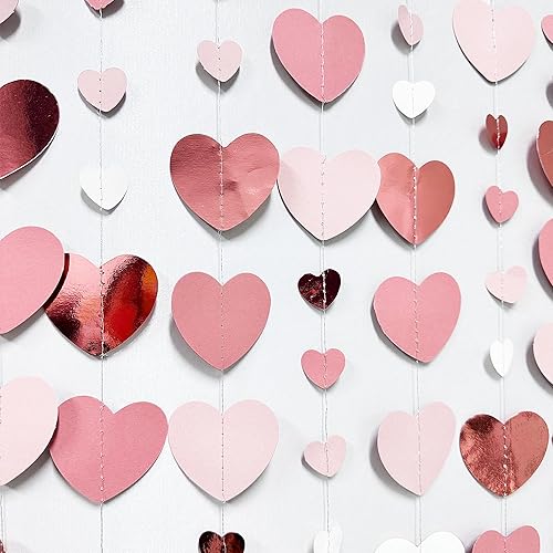 Miniatura 13 de Decoraciones para fiesta del Día de San Valentín, guirnalda colgante de papel en rosa intenso y blanco con forma de corazón, serpentina