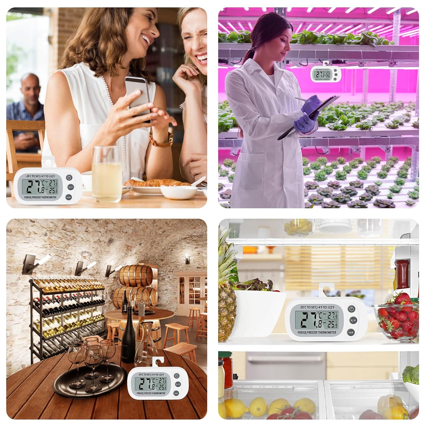 Refrigerator Thermometer 2 Pack, Digital Freezer Thermometer with Large LCD