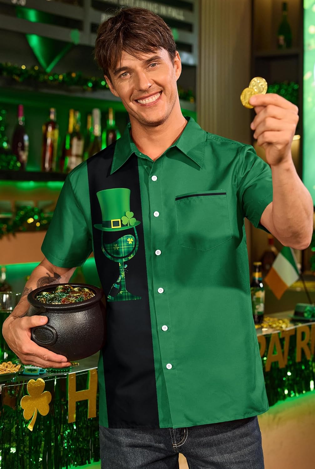 Arvilhill Men's St Patricks Day Printed Button Up Shirt - Image 4