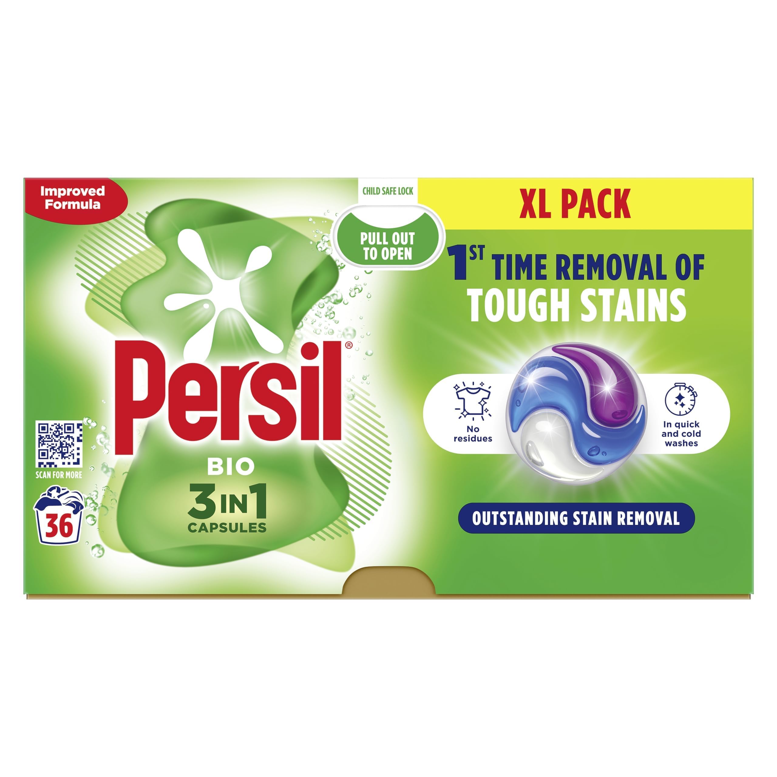 Bio 3 in 1 Washing Capsules laundry capsules for 1st time removal of tough stains outstanding stain removal in quick & cold washes 108 washes (3x 36)