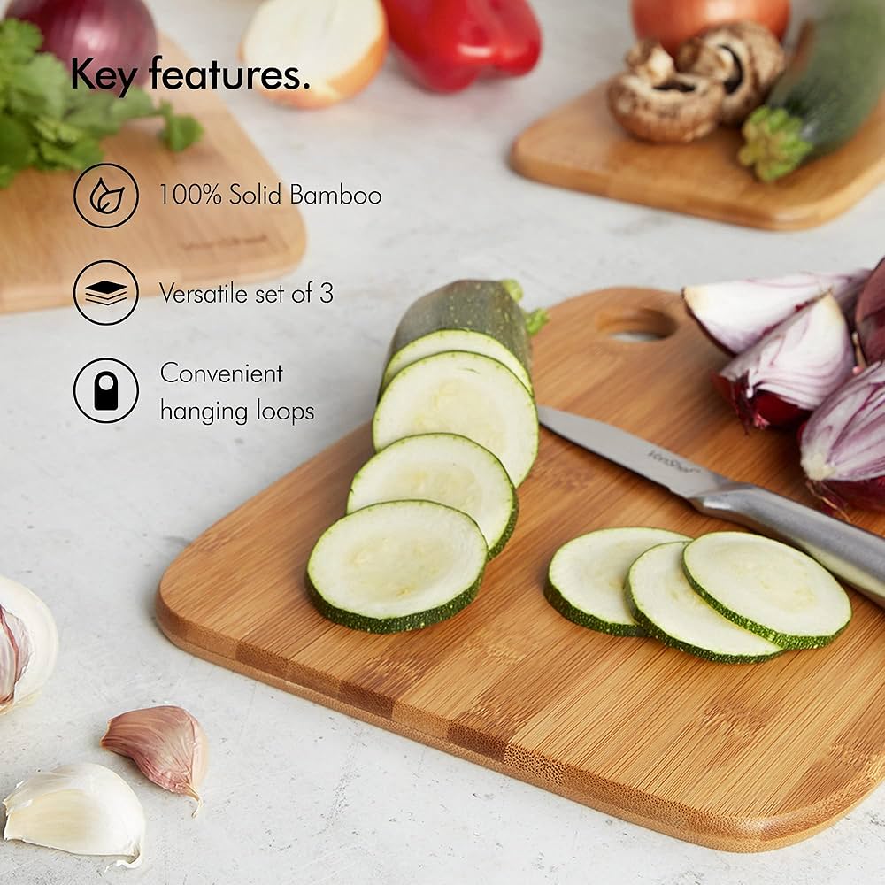 MasterChef Bamboo Cutting Boards For Kitchen, Wooden Cutting Board Set &ndash