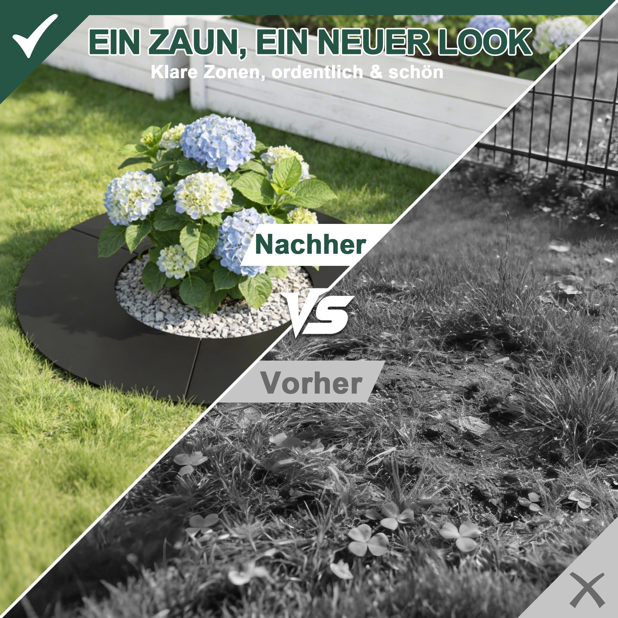 YRHome Rasenkante aus Metall Schwarz Verzinkte Beeteinfassung Ø60/90cm Mähroboter Baumring Mähkante für Bäume & Sträucher Beetumrandung Wetterfest Beetbegrenzung für Baumschutz Gartendeko