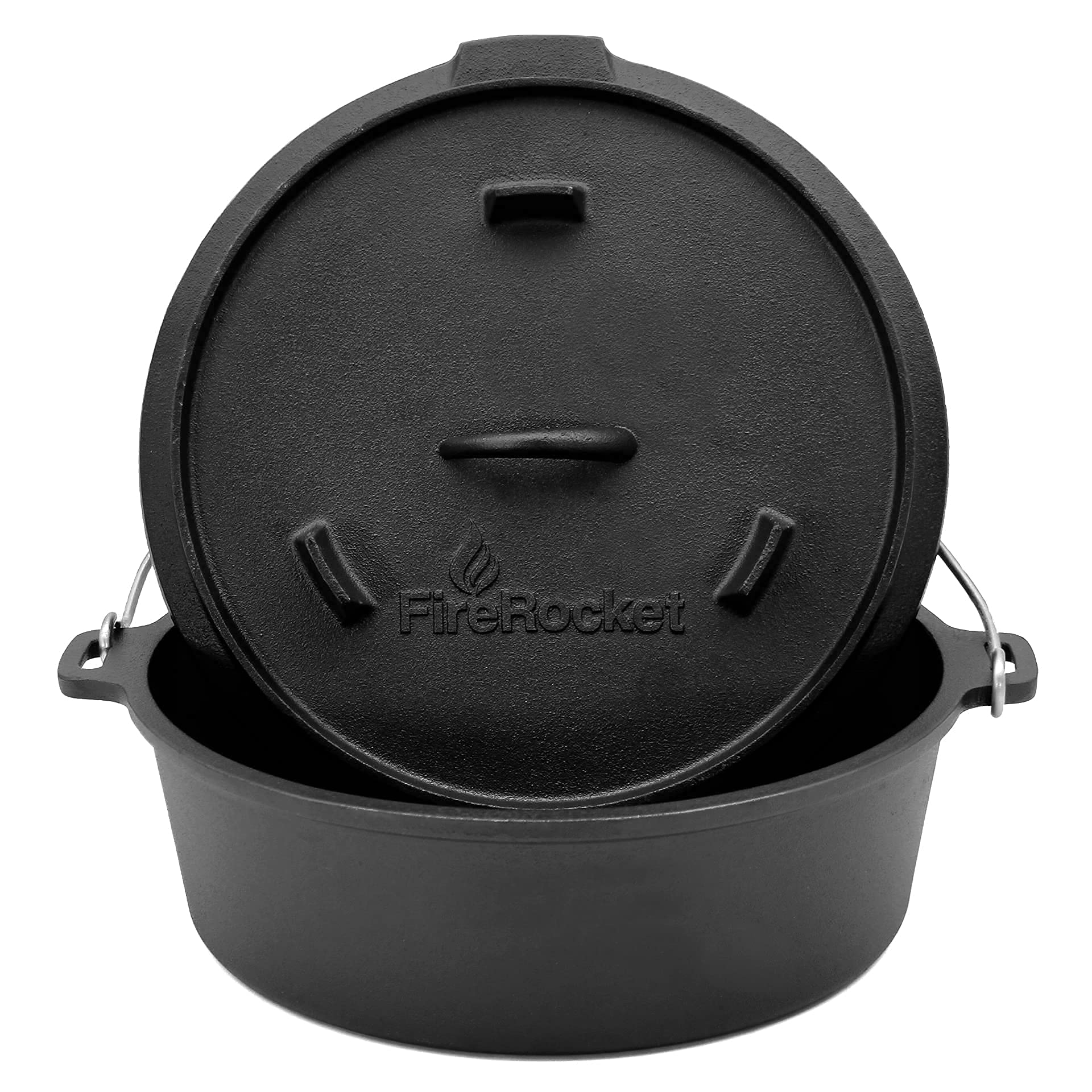 Dutch Oven 6 qt 5,5 L | Premium Gusseisen Schmortopf ohne Füße | Gusstopf Feuertopf niederländischer Kochtopf | Gasgrill offenes Feuer