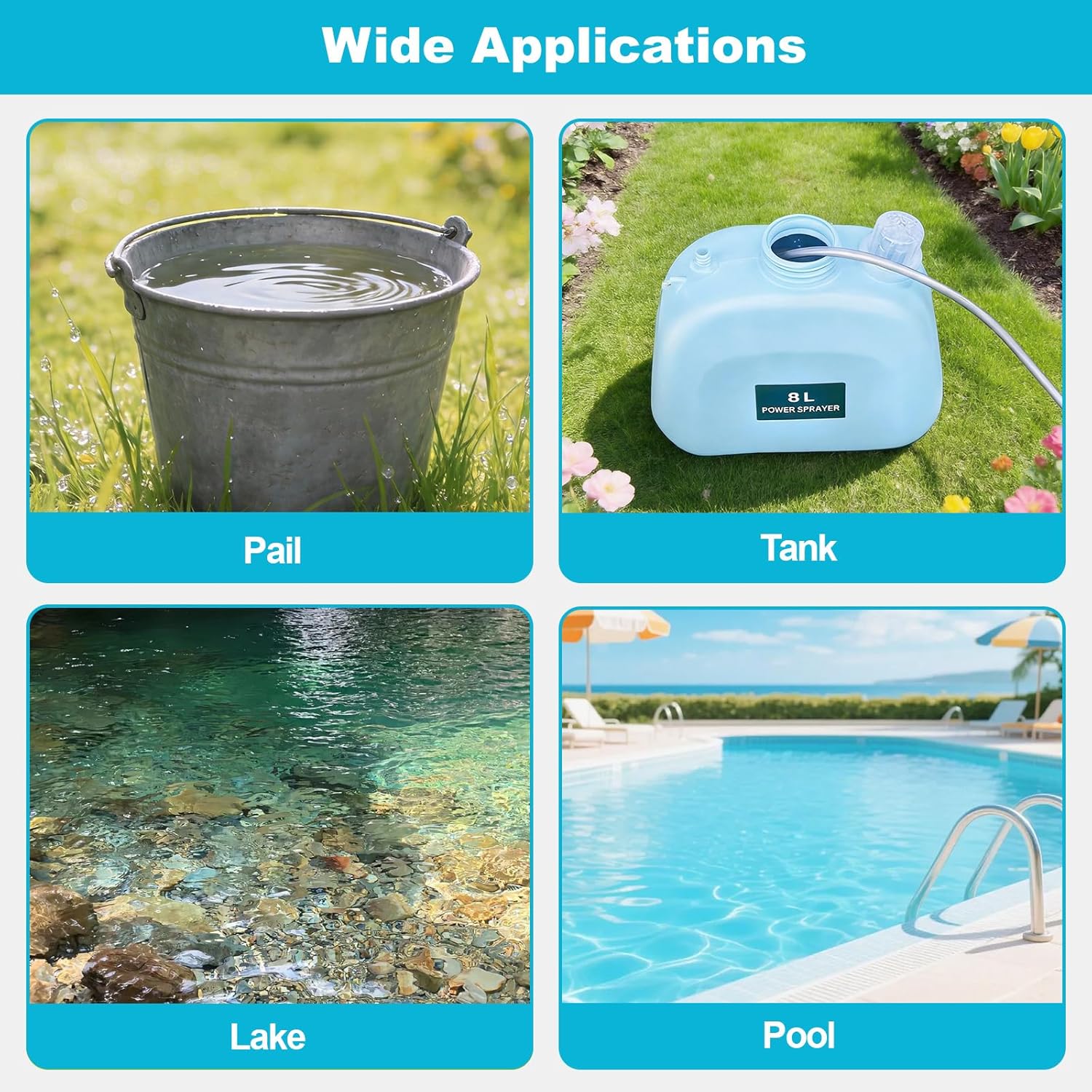 SideKing Electric Sprayer Wand, 3 Adjustable Pressures Battery Powered Garden Sprayer Wand with 31" Telescopic Wand, 16.4FT Hose, 4 Nozzles, Portable Water Sprayer for Lawn, Weed, Yard Care