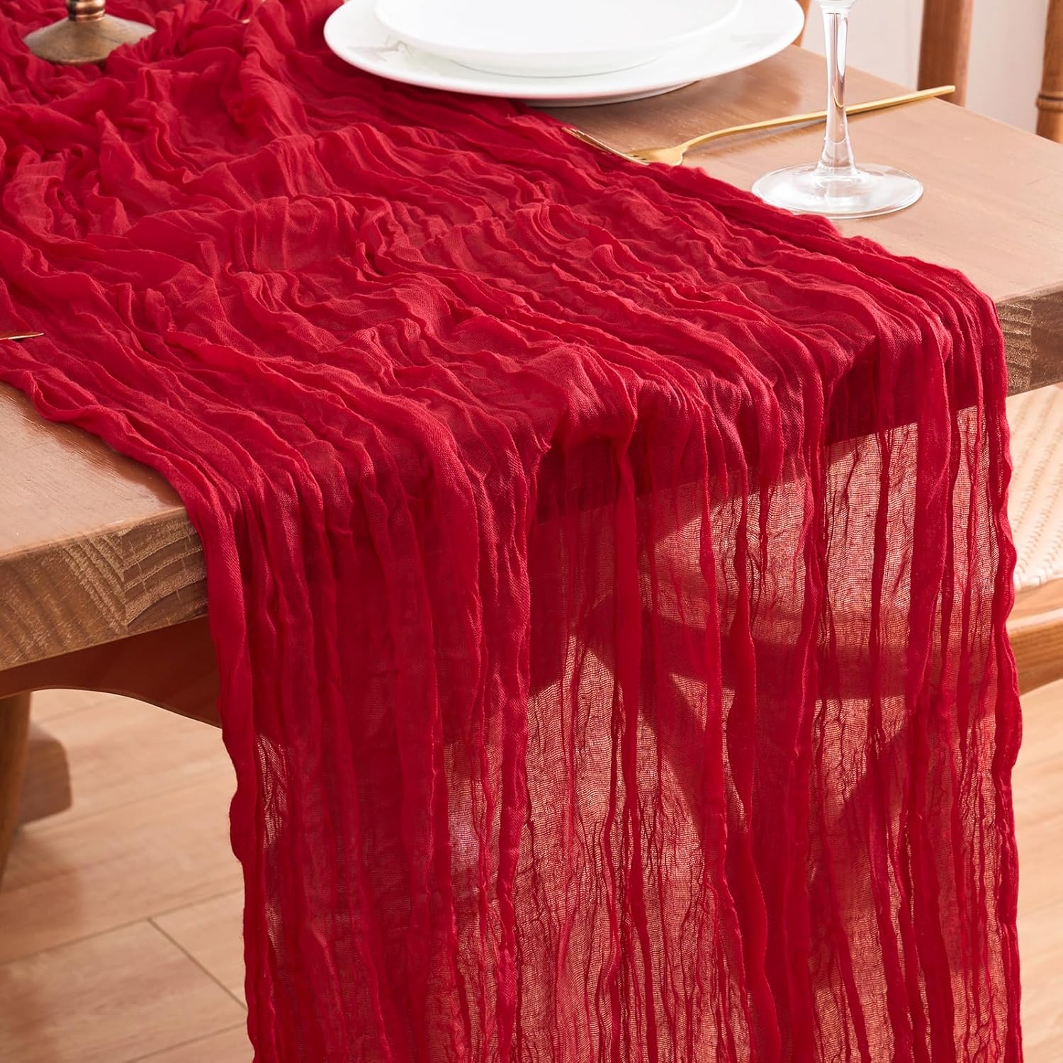 Red Table Runners 12 Packs Cheesecloth Table Runner 10FT Boho Gauze Valentine's Day Cheese Cloth Runner Bulks for Valentine's Day Wedding Bridal Shower Party Decor, 35x120 inch