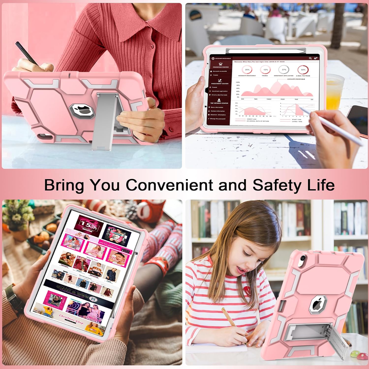 CCMAO for iPad Air 13 Inch Case (2025/2024), iPad Air 13 M3/M2 Case with Pencil Holder and Stand, Fully Supports Pencil Pro/USB-C, Heavy Duty Shockproof Protective Cover, Rose Gold+Gray - Image 7