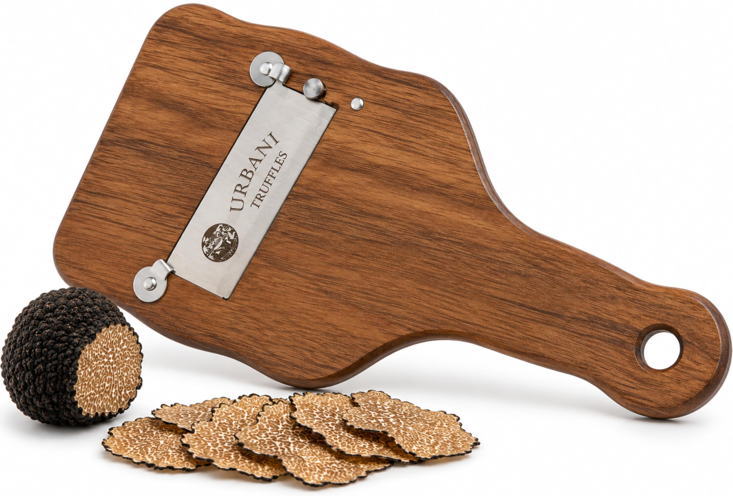 Urbani Truffles Affettatrice per tartufi in legno, di alta qualità, per formaggio duro, funghi, cioccolato, aglio e altro, affettatrice manuale in legno con lama regolabile, tritatutto