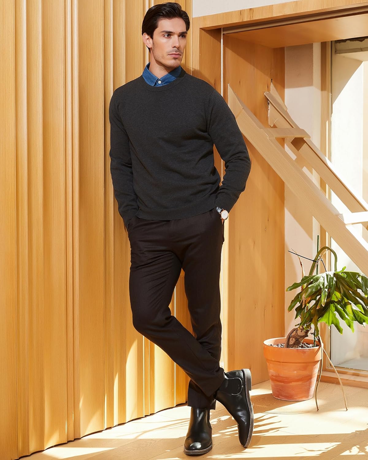 Kallspin Men's Crew Neck Sweater Pullover Regular Fit Pure Cotton Long Sleeve Lightweight Knit Casual Everyday Layering - Image 5