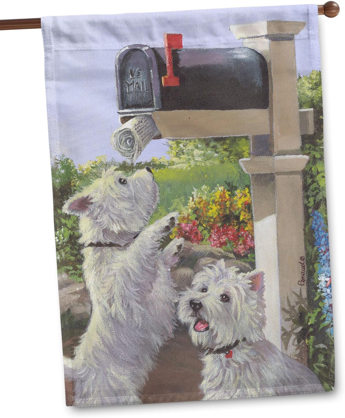 Flagology, West Highland Terrier We Got Mail Spring House Flag 28” x 40”, Precious Pets Paintings, Outdoor Spring Decor, Decorative Dog Lover Flag