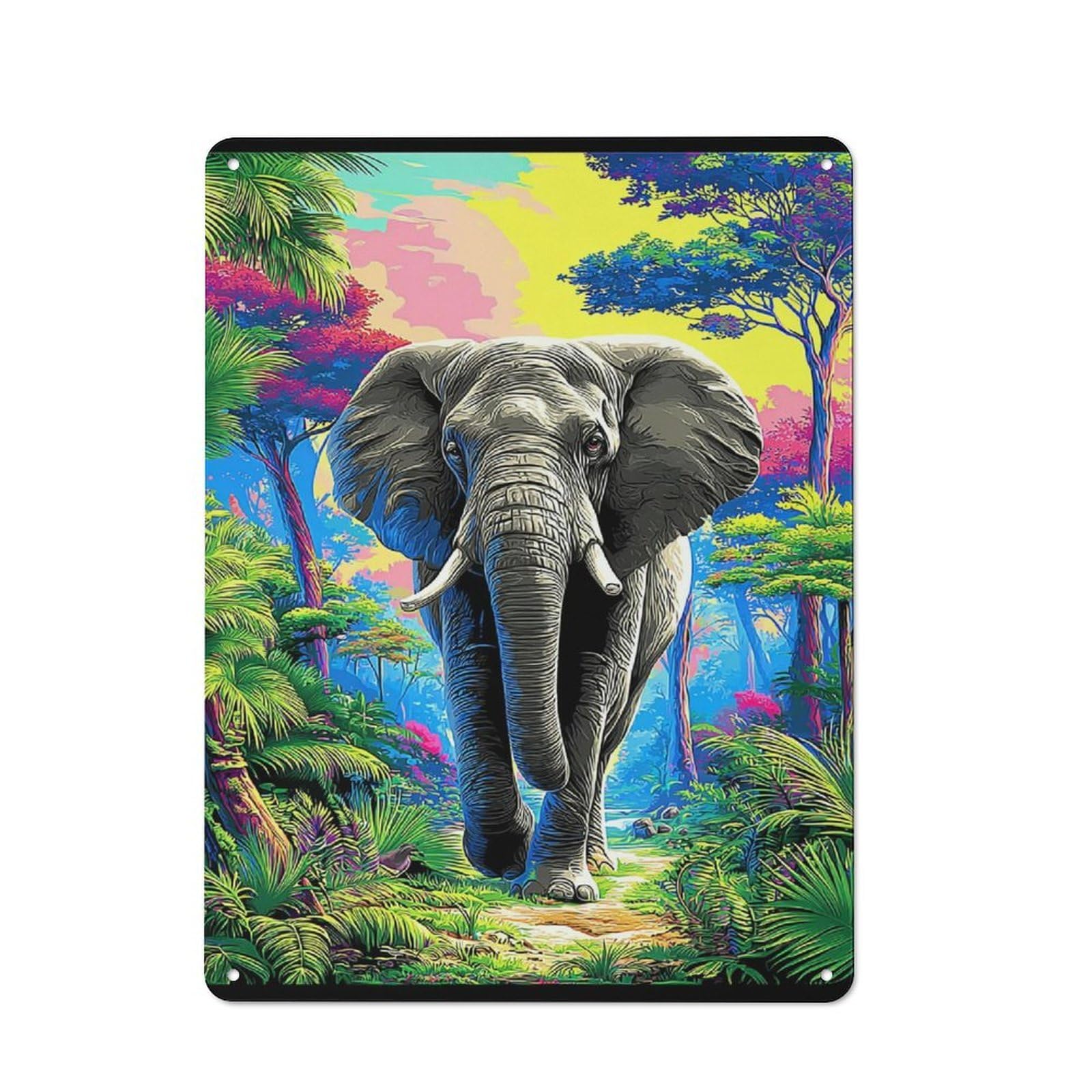 Junmoney Jungle Elephant Journey Character Decorative Tin Plaque 40X30cm Featuring Small Space Decor For Bedroom, Kitchen, Office Or Living Room