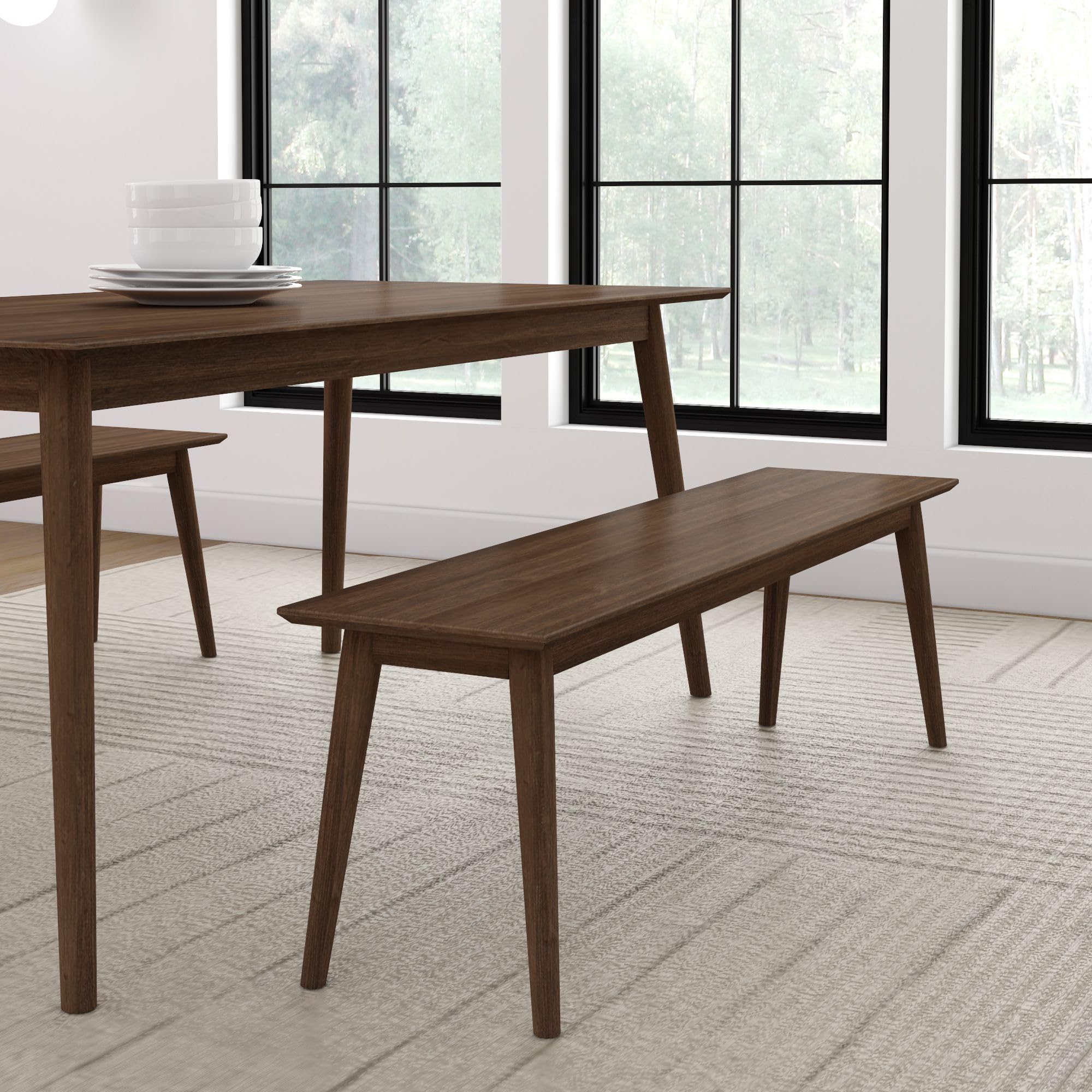 Plank+Beam Mid Century Modern Dining Bench, 60 Inch, Walnut | Non-Toxic Finishes, Easy Assembly, Solid Wood