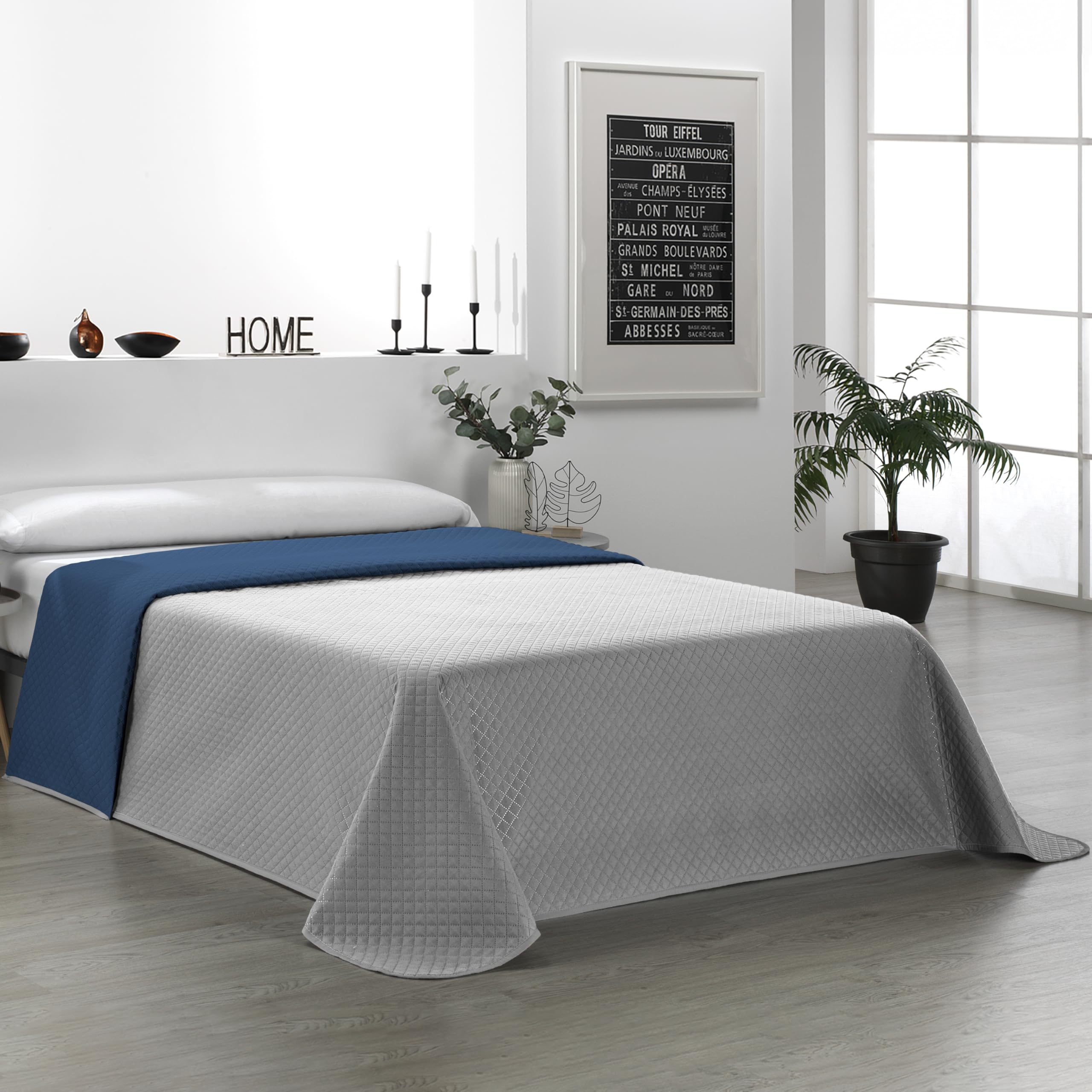 Martina Home Reversible Grey Blue Bedspread for 105 cm Beds