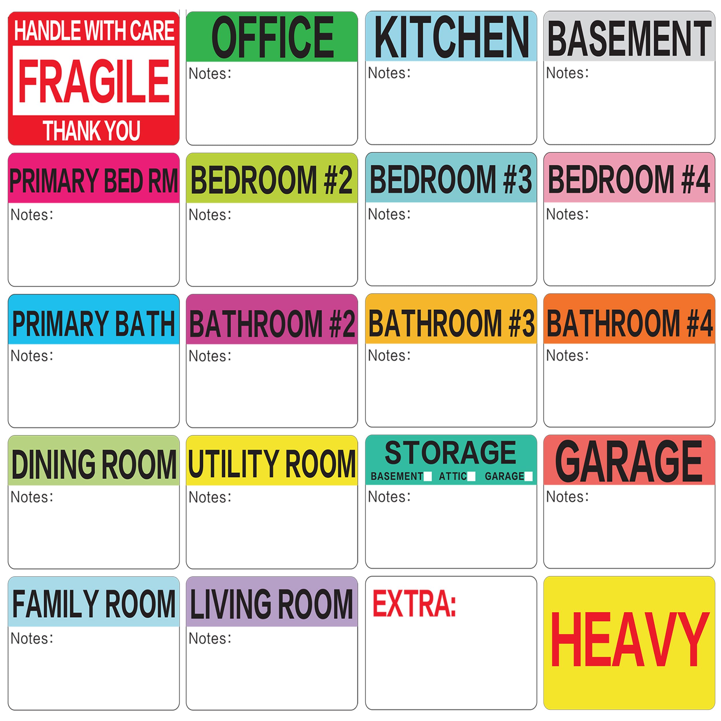 800 Pcs 3x2” Large Home Moving Packing Labels for Boxes Color Coded – Packing Stickers for Moving Boxes with Writable Notes – 19 Moving Box Labels