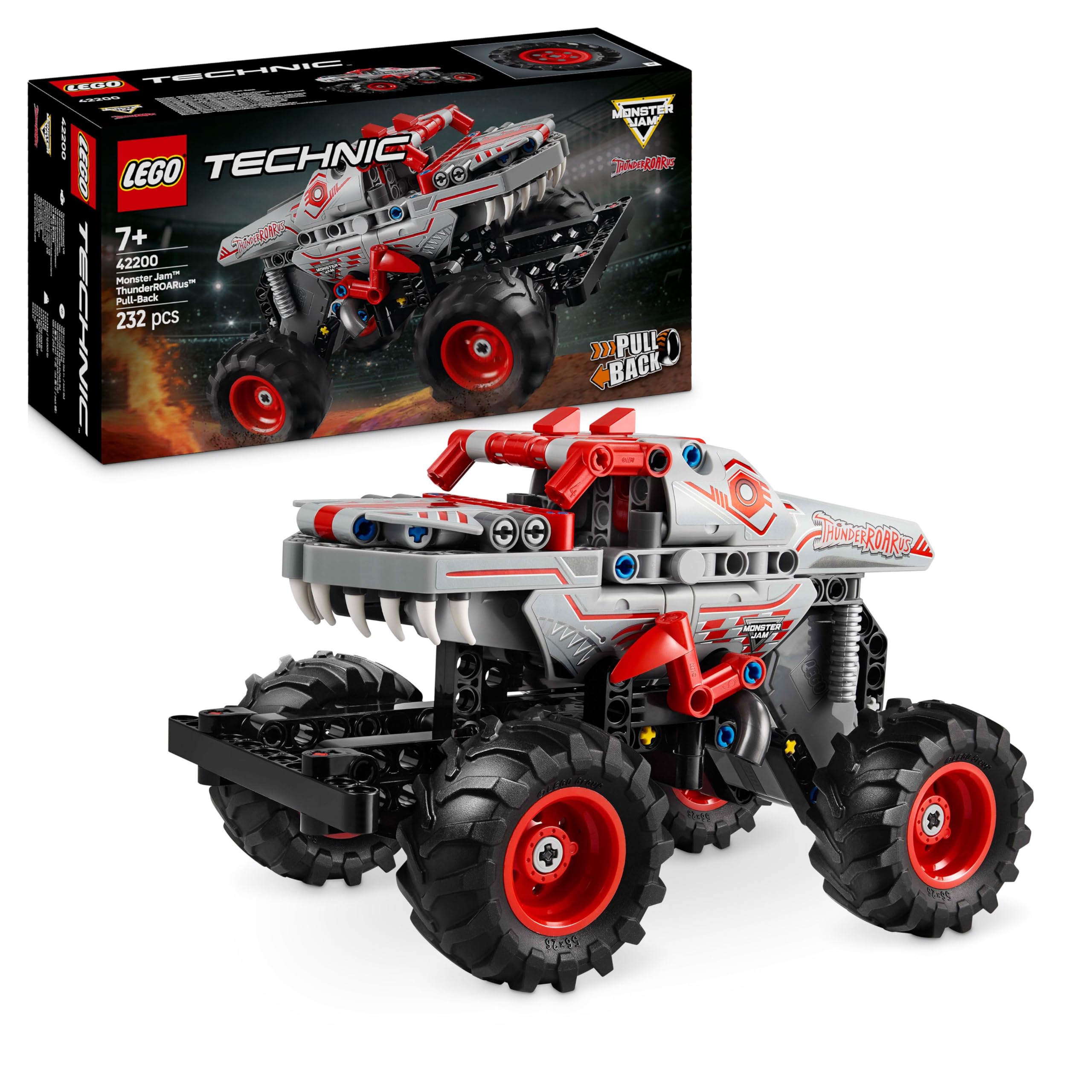 Technic Monster Jam ThunderROARus Pull-Back Truck Toy - Vehicle Building Set for 7+ Year Old Boys & Girls Who Love Creative Play - Gift Idea 42200