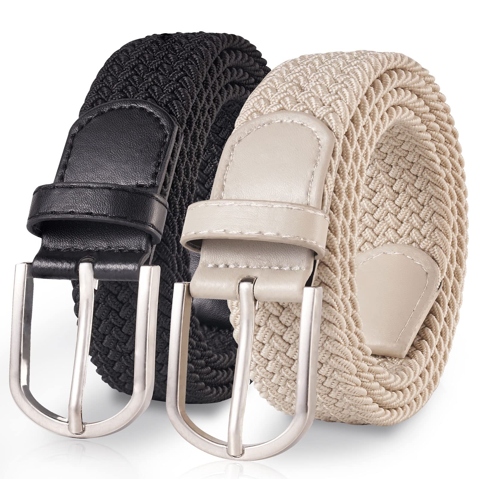 TANGCHAO 2 Stücke Stoffgürtel Stretchgürtel Elastik Flechtgürtel Geflochtener und Elastischer Dehnbarer Gürtel für Damen und Herren 3.3cm Länge 90 cm bis 135 cm