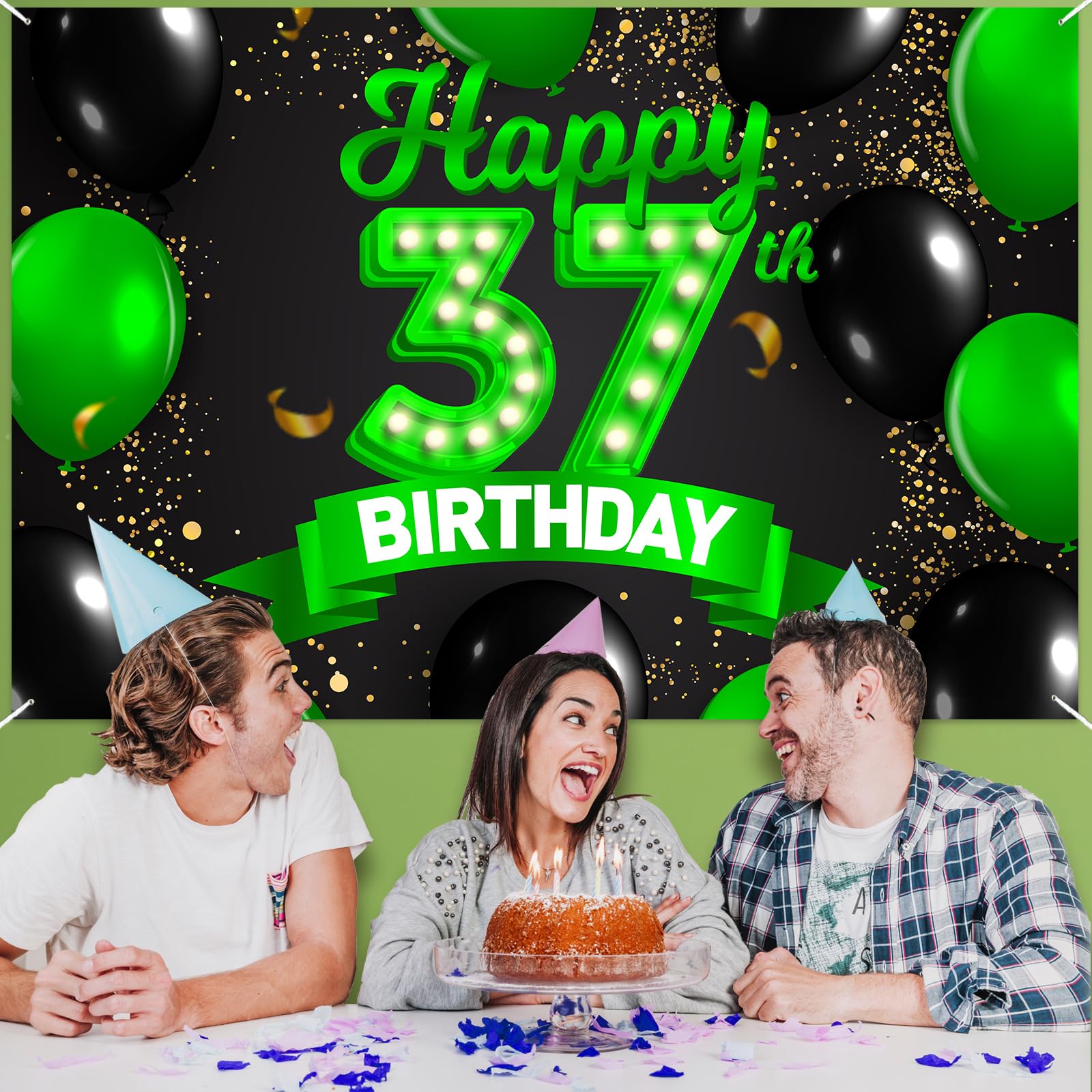 PAKBOOM Cheers To 37 Years Yard Sign & Door Banner - Black & Gold 37th Birthday Decor (3.9' X 5.9')
