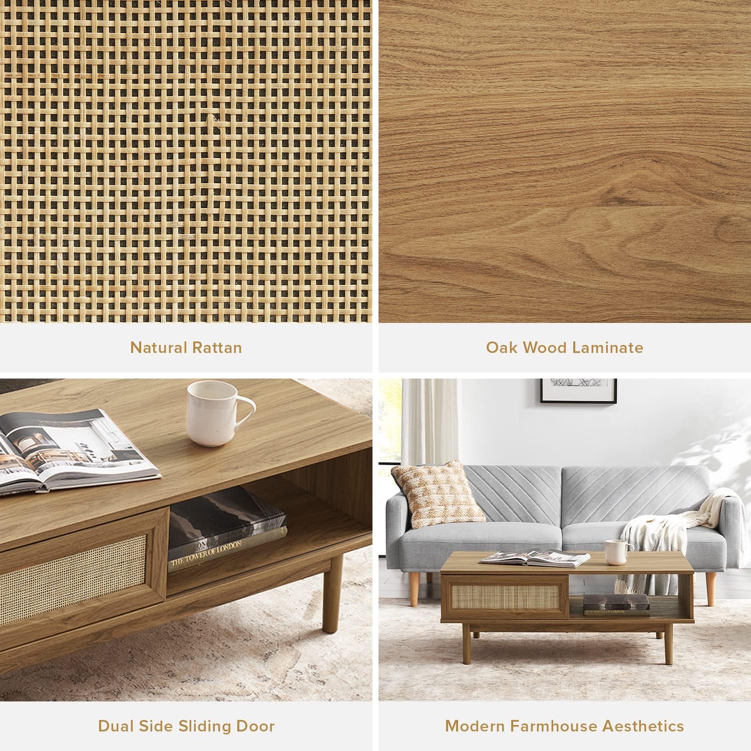 mopio Haylee Coffee Table (Oak, Rattan)