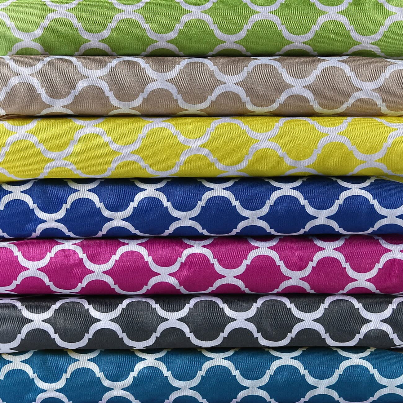 Waterproof Canvas Fabric, Grade B, Moroccan Lattice Quatrefoil Pattern, Outdoor Indoor Cushions, Upholstery Covering. Water Slides Off, Heavy Duty 600 Denier. Royal Blue, 1 Meter
