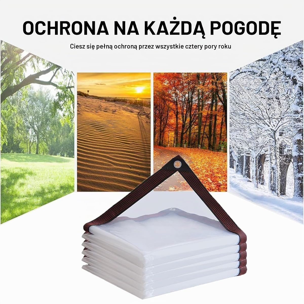 Przezroczysta plandeka z oczkami, wodoszczelna, 3 x 5 m, na meble ogrodowe, rośliny, do szklarni