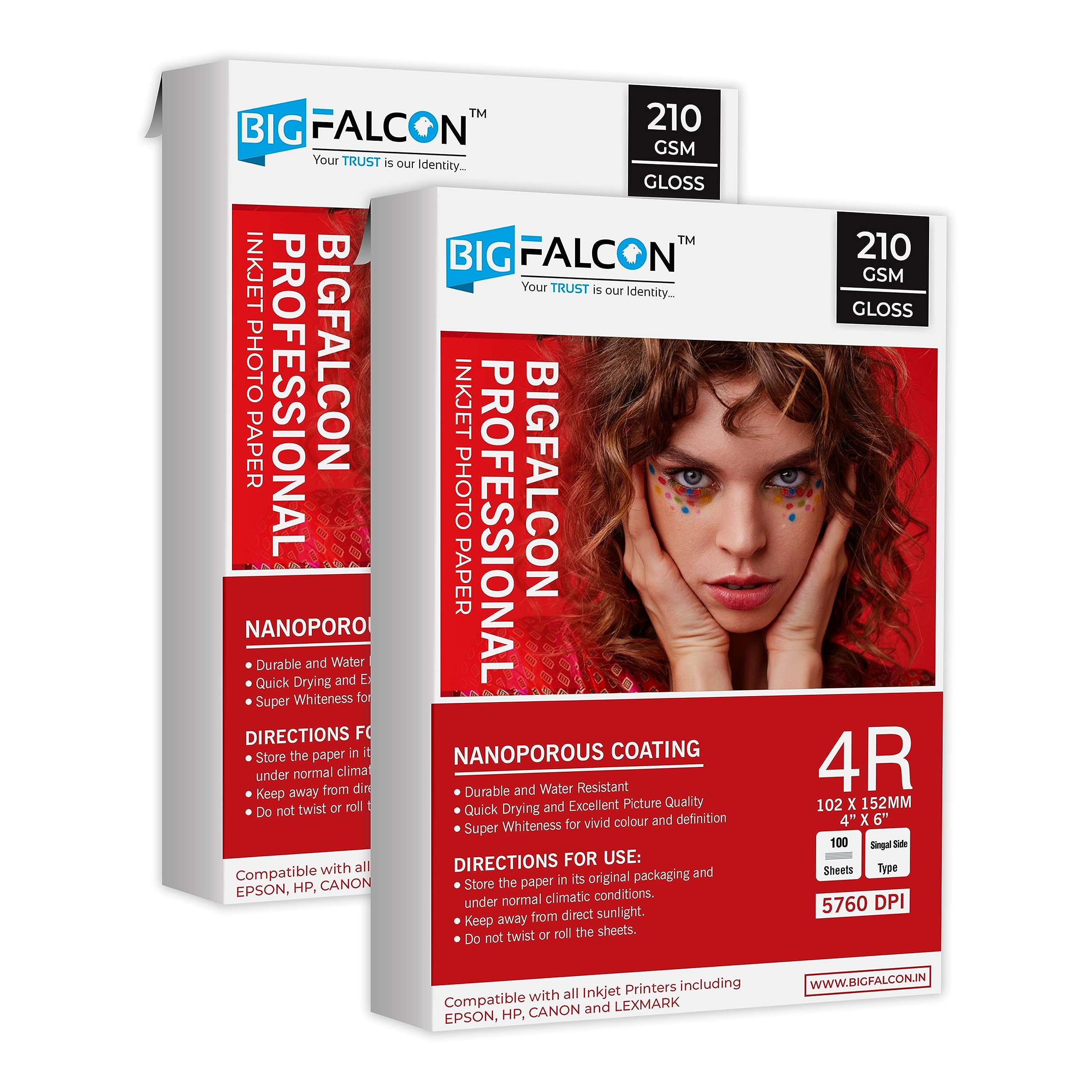 BIGFALCON Professional 210 GSM 4R Size (4X6 inch) Glossy Cast Coated Inkjet Photo Paper 200 Sheets for all Inkjet Printer