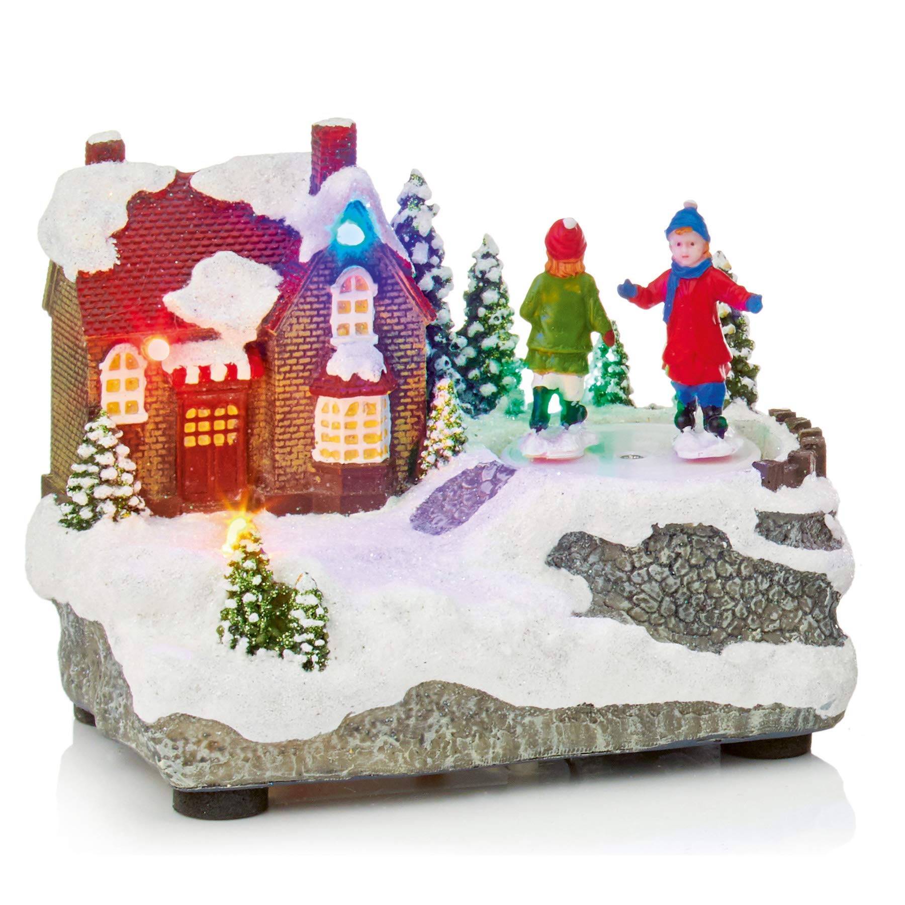 Premier Multicolor Decorations Christmas 14Cm Battery Operated Led Lit Village Scene - House And Skaters Design