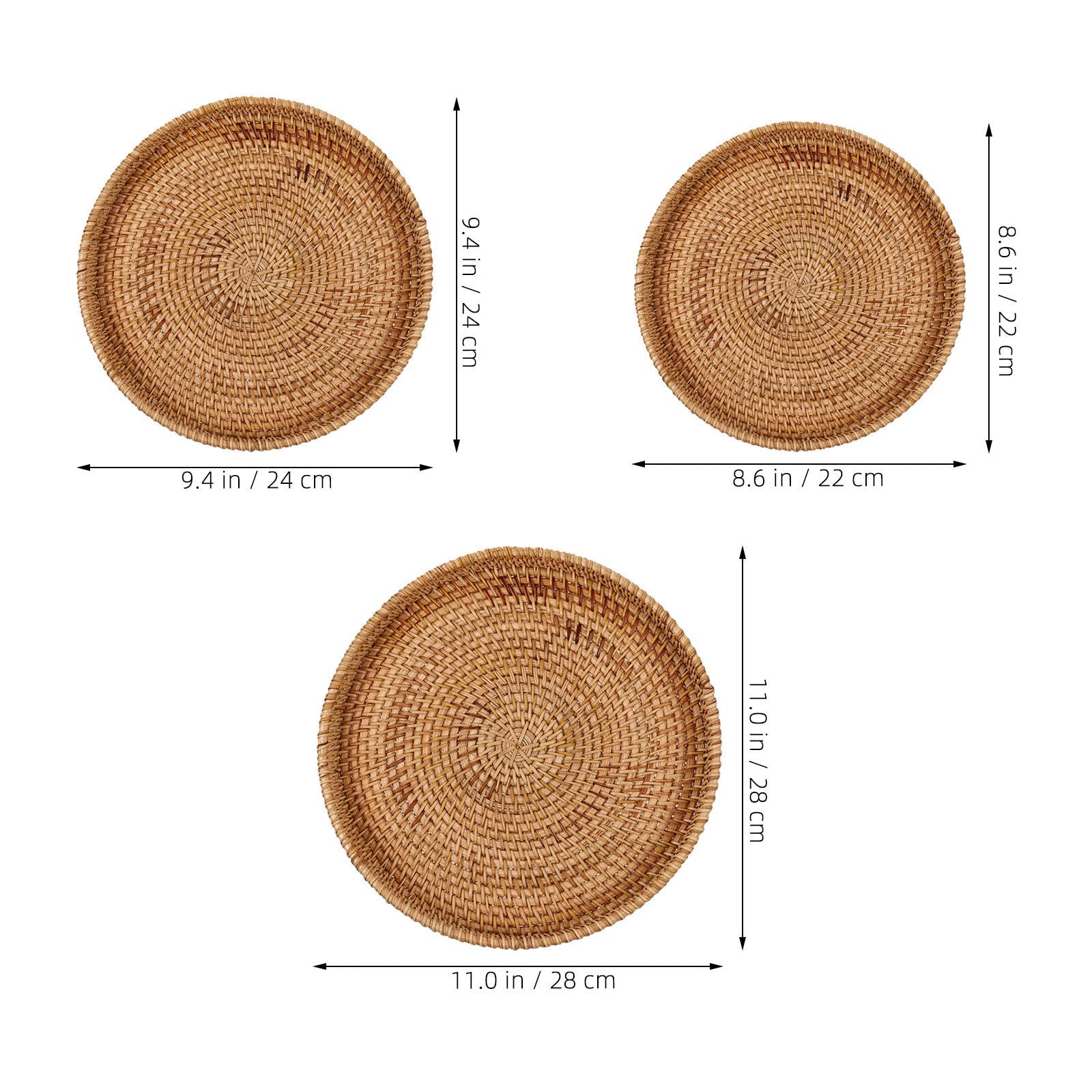 3 Pezzi Cesto Rotondo in Rattan Intrecciato Artigianalmente,