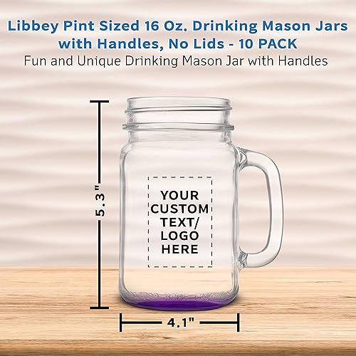 Miniatura 5 de DISCOUNT PROMOS Libbey Mason Jars - Juego de 10 tarros con asas, 16 onzas, texto personalizado, logotipo, estilo tradicional, alto estándar, morado
