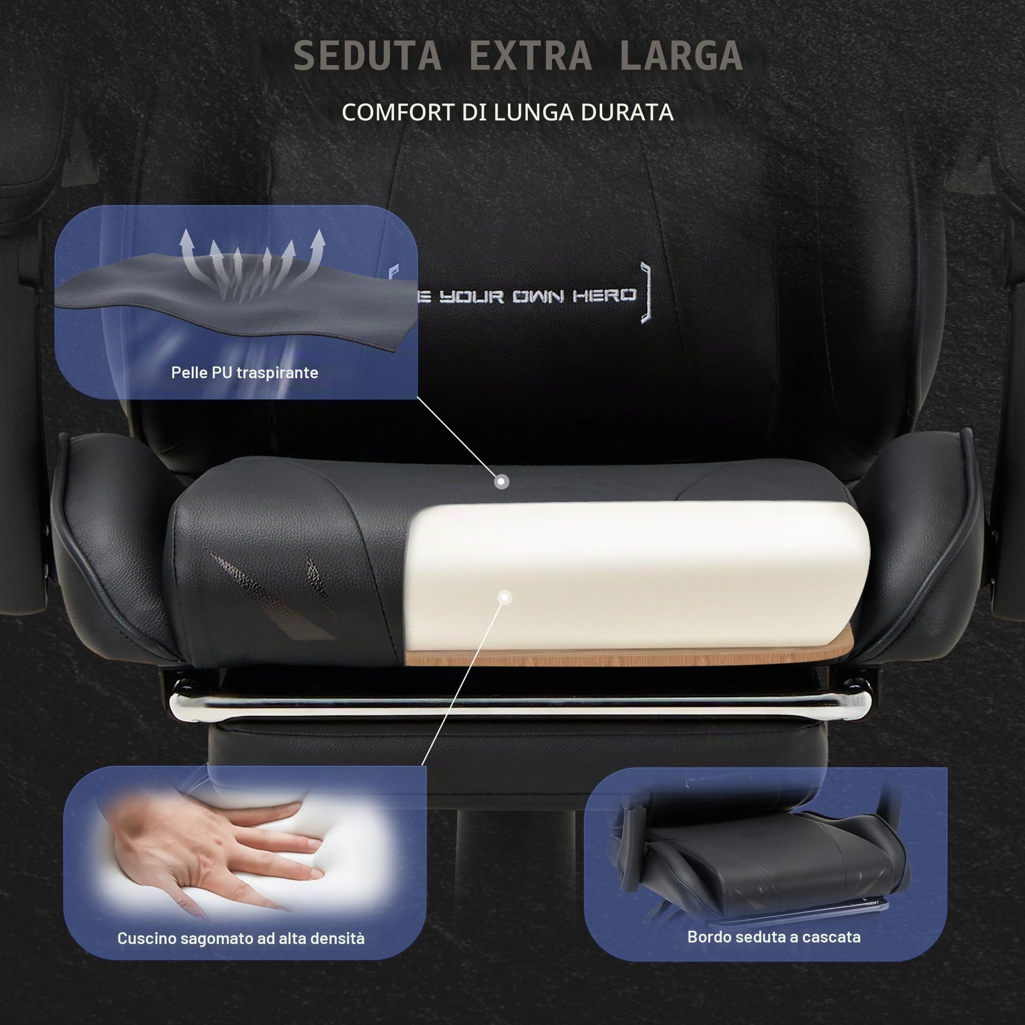 COLAMY Sedia da gaming con poggiapiedi e supporto lombare, regolabile in altezza, con seduta girevole a 360° e poggiatesta