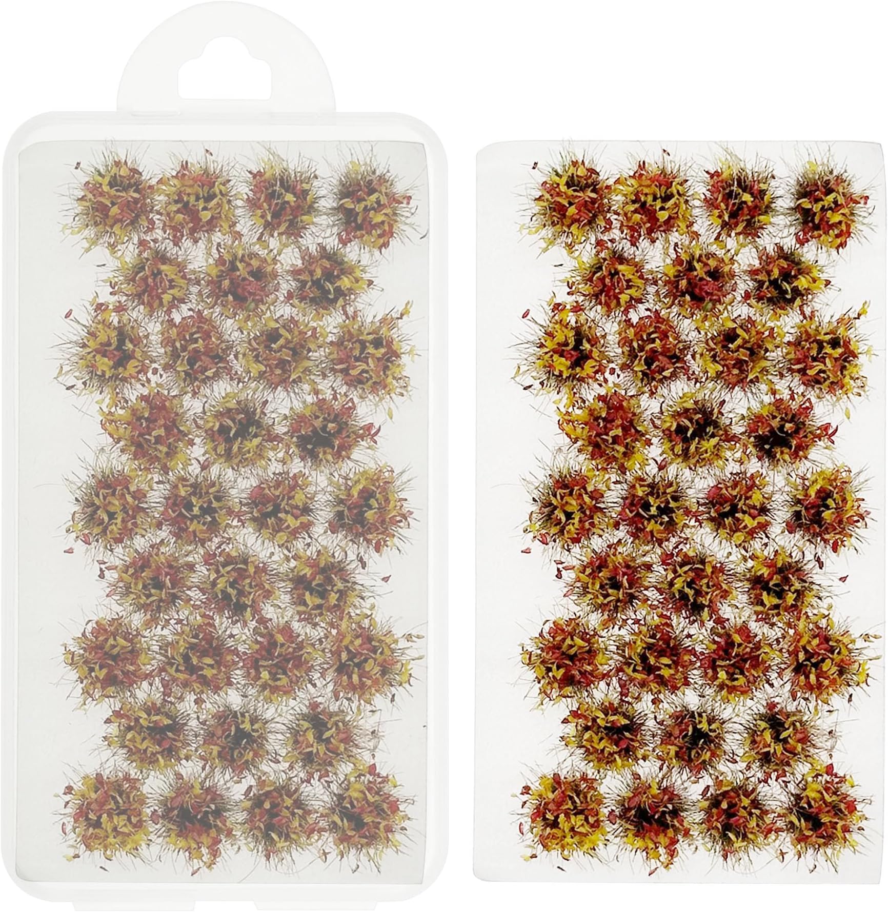 Miniature Flower Clusters Static Grass Tufts Artificial Grass Terrain Scenery Kit for Model Train Railway, DIY Diorama Landscape, Rose Red and Yellow