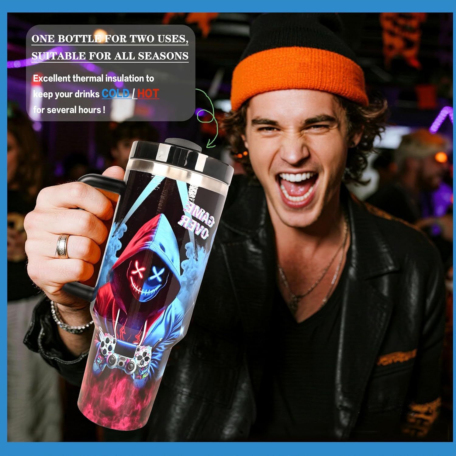 Gifts for Gamer Men & Boys, Gaming Tumbler with Handle, Gamer's Insulated Water Bottle, Husband, Boyfriend, Christmas Valentine Gifts, Cup with Straw & Lid, 40oz Travel Mug for Coffee - Image 4