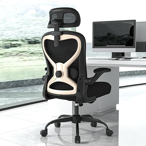 Silla de oficina para aliviar el dolor de espalda y cuello, asiento de espuma virgen, reposacabezas lumbar y 3D ajustable 2D, reposabrazos