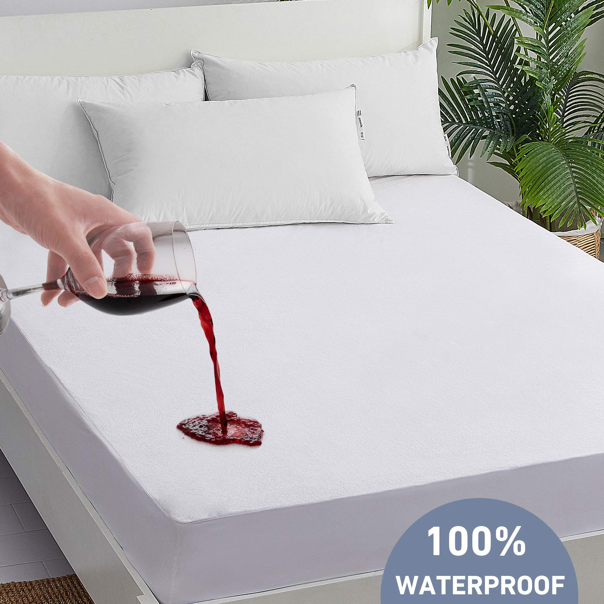 Leeden Waterproof Mattress Protector King Size Mattress Pad Cover Fitted 8-21 in Pocket Breathable Noiseless Soft Cover (White, King)