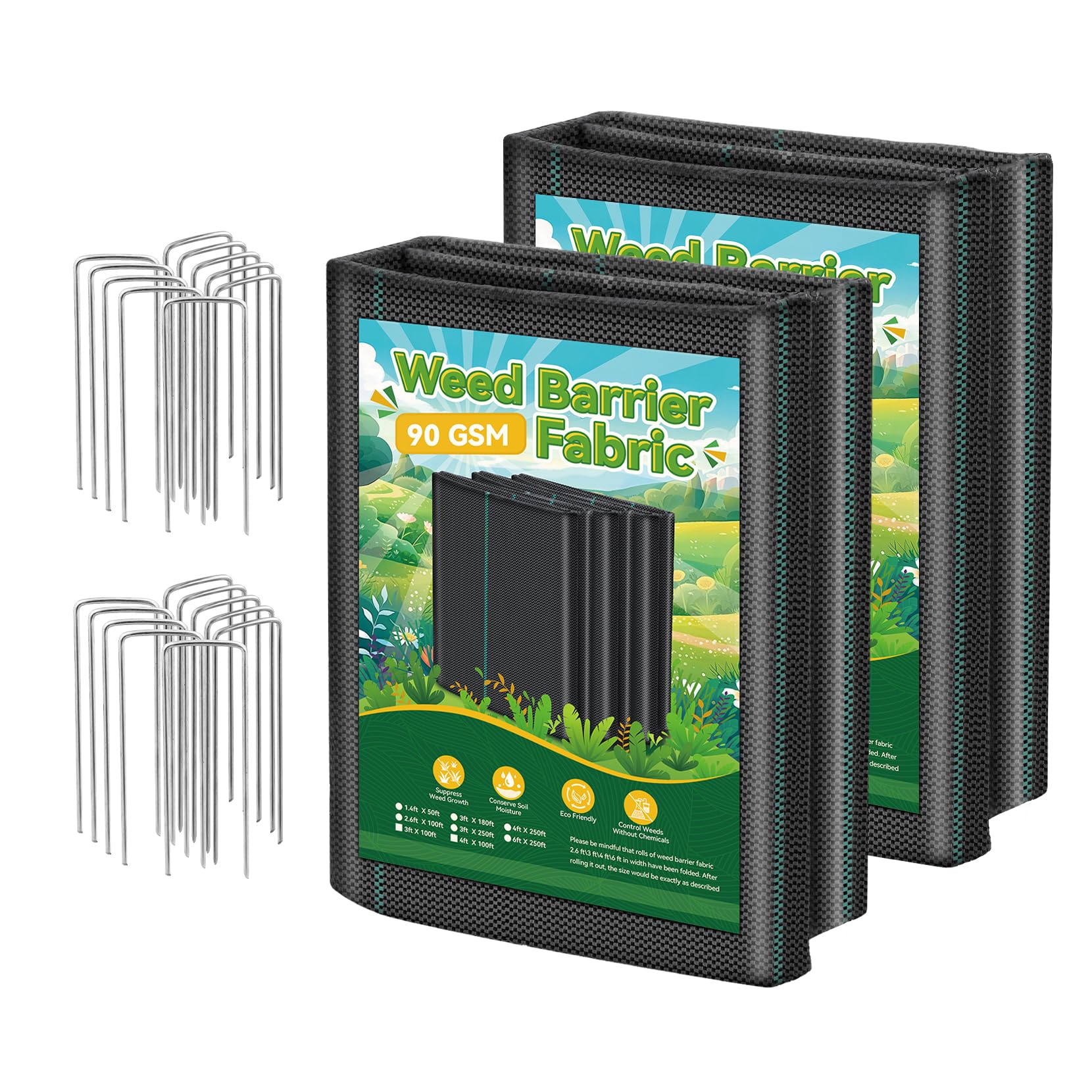 Domusensus 3ftx100ft Landscape Fabric, Weed Barrier Fabric Heavy Duty 3.2oz, Woven Geotextile Weed Blocker Landscaping Fabric, Garden Ground Cover Weed Control Mat with 20 Staples (2 Pack 3x50ft)