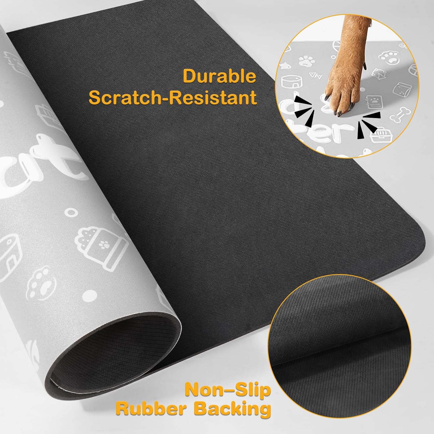Pet Feeding Mat,Dog Cat Mat for Food and Water,Dog Bowl Waterproof Placemat with Rubber Backing,Absorbent Quick Dry Water Dispenser Mat for Pet（Light Gray 17"×29"） image 3